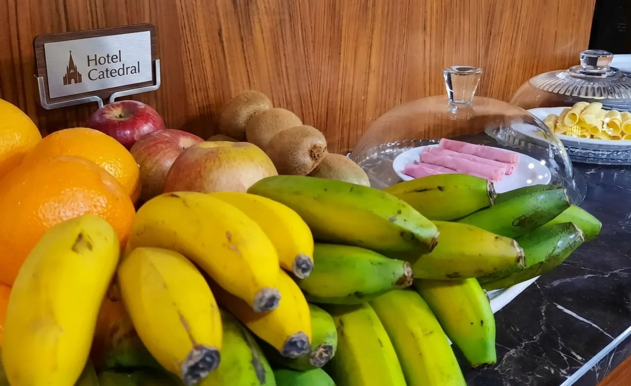 Buffet breakfast spread with Portuguese pastries